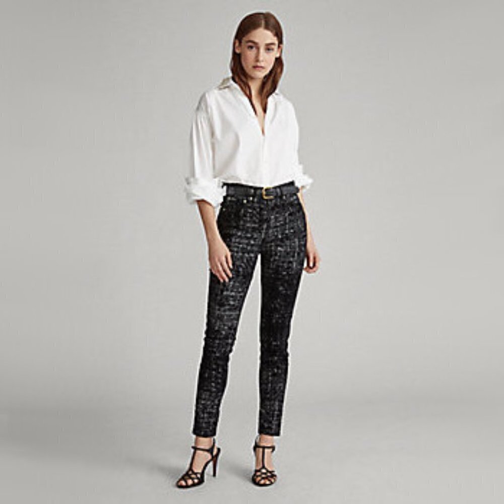 NWT Polo Ralph Lauren skinny high rise ankle black velvet-like glitter jeans